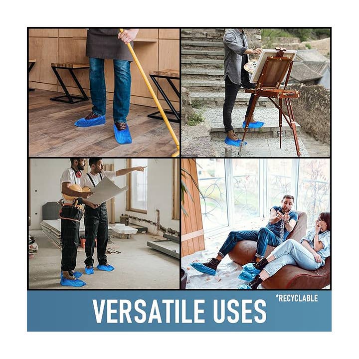 Trio Trading - Wholesale Shoe Accessories - Disposable CPE Shoe Covers, Blue Color, One Size For Adults 2