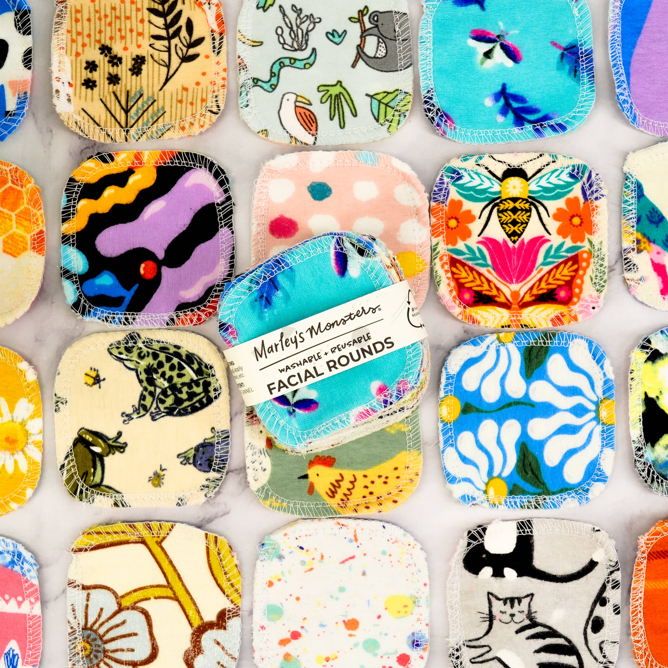 Marley's Monsters – wholesale Face & body wipes – Facial Rounds: Prints - 10 or 20 Packs - Case of 60