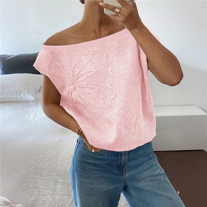 Enfärgad Lös Jacquard Kortärmad Tröja för wholesale av kycozy