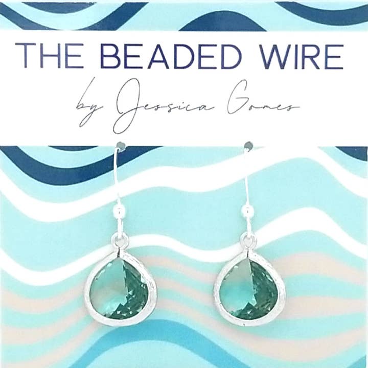 #FT45S- Små inramade glasdroppar- Erinite Silver för wholesale av The Beaded Wire Designs