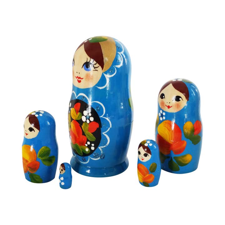 Golden Cockerel - Vendita all'ingrosso Bambola - Bambini - Bambola Babushka Art Azzurra 5 pezzi/10,2 cm
