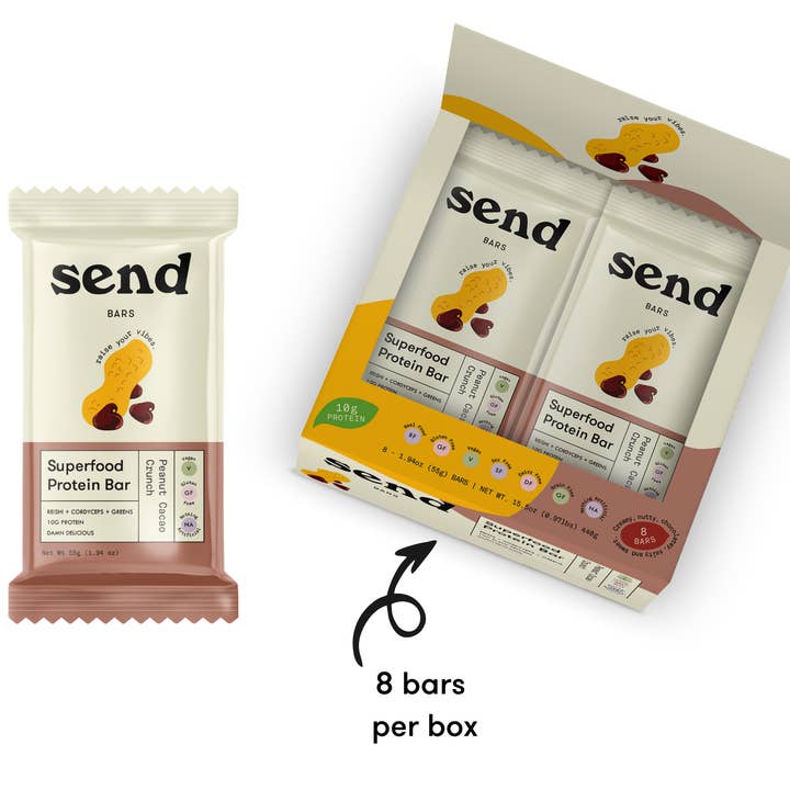 Send Bars - Wholesale Snack Bar - Peanut Cacao Crunch - Single Caddy (8 bars)