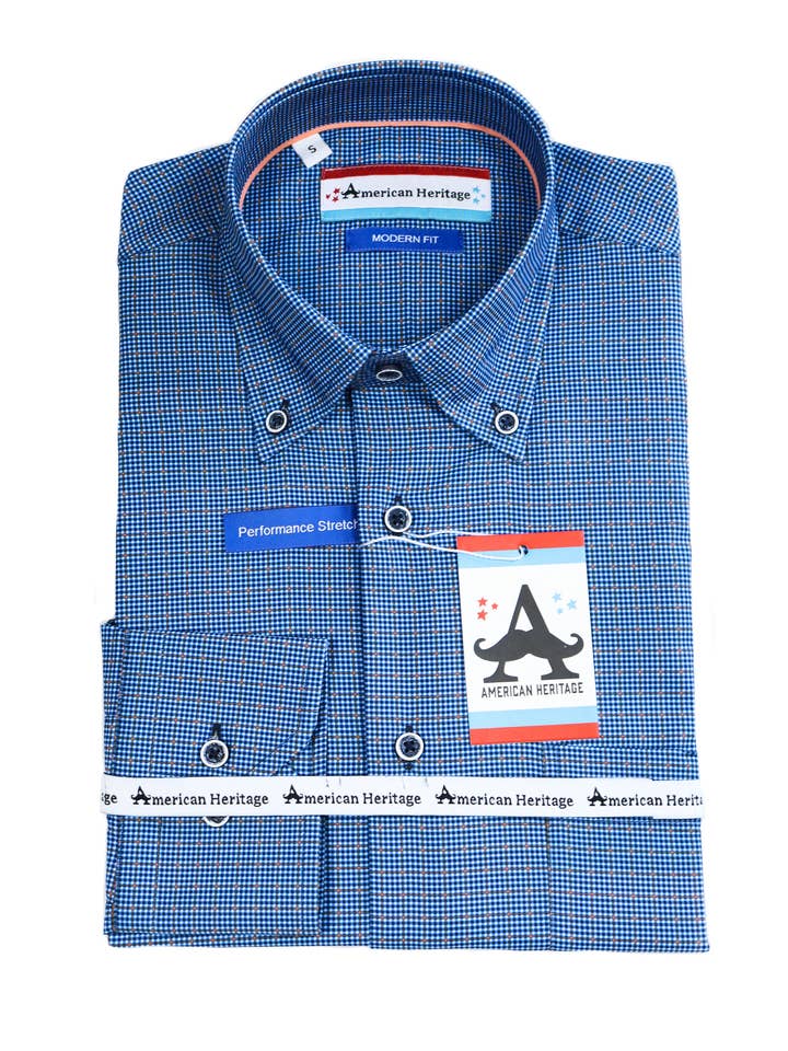American Heritage - Vendita all'ingrosso Camicia button down - Uomo - Blu con quadretti bianchi, blu e arancioni3