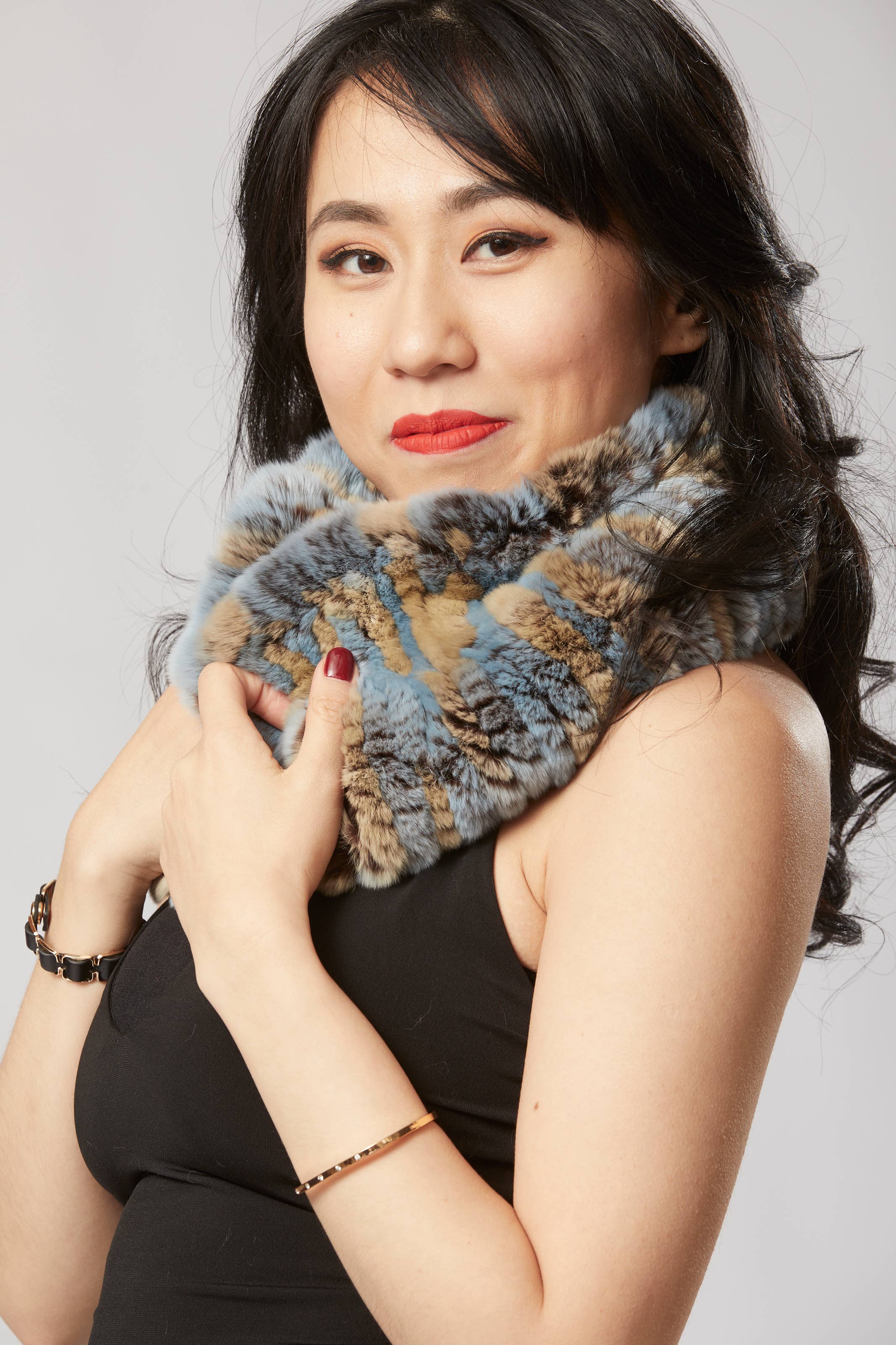 Opulence Fluff - Wholesale Scarf - Women's - Griselle Shrug/ Cape/ Scarf - Rustic Blue & Beige1