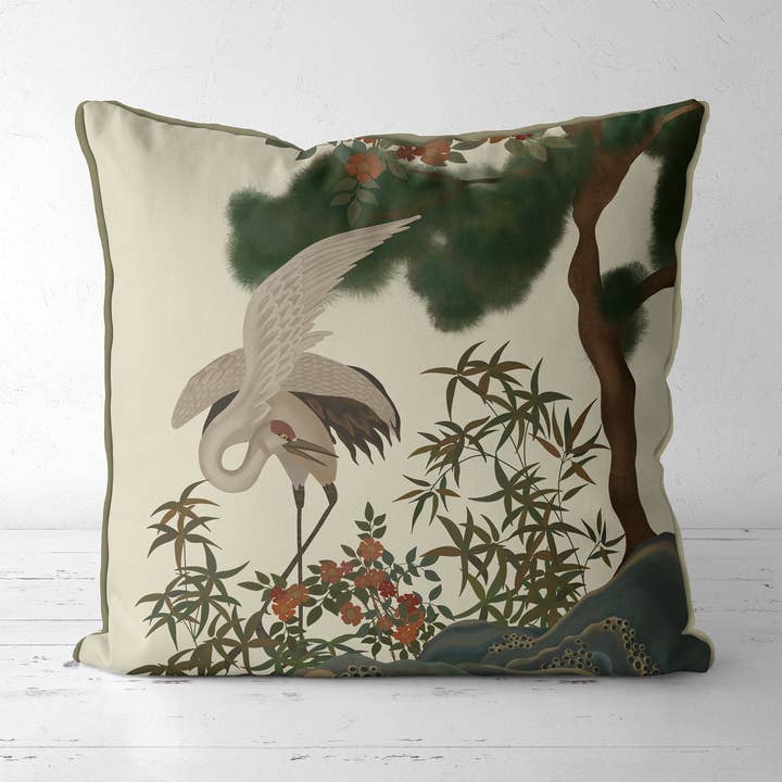 Crane Garden 3 Chinoiserie bird Cushion Pillow colour choice for wholesale by FabFunky Ltd