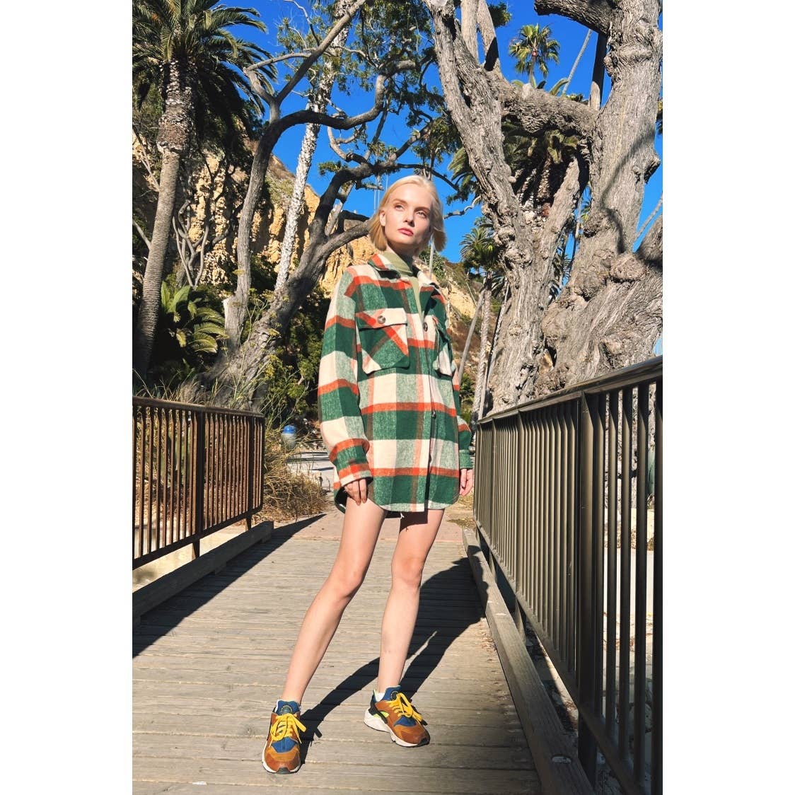 GREEN COMBO PLAID SHACKET WITH POCKETS for wholesale on Faire7