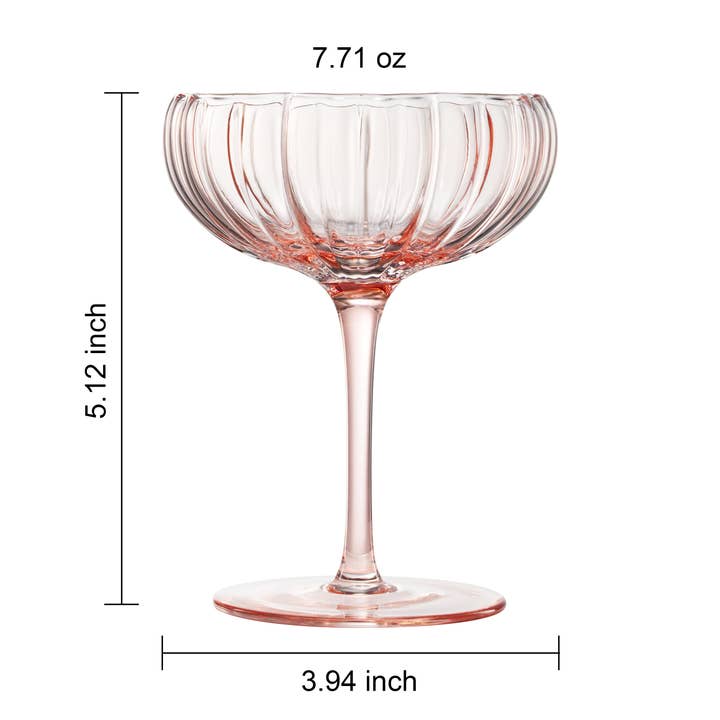The Wine Savant / Khen Glassware - Wholesale Cocktail/Liquor Glass - Pink Flower Coupe Cocktail Colored Glasses | 4 Set, 7.7 OZ3