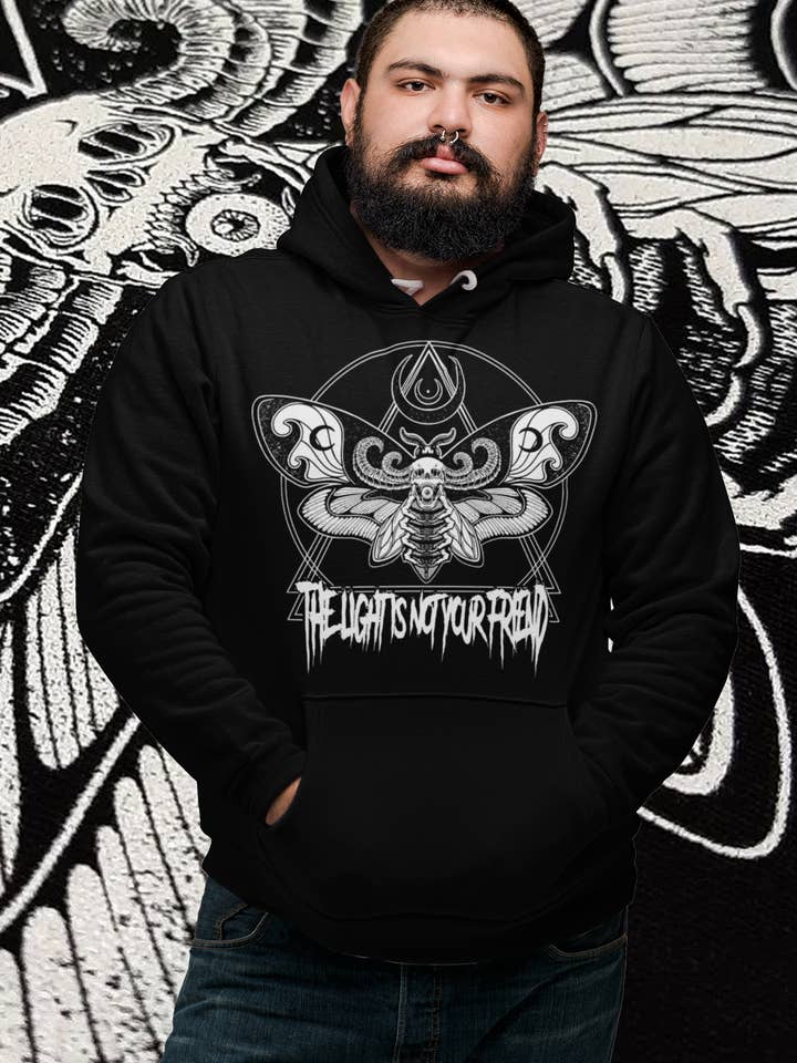 Felpa con cappuccio The Light Is Not Your Friend Death Moth per la vendita all'ingrosso da parte di XRAEART Clothing Co