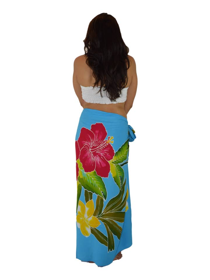 Island Style Clothing Co by Akamai Distribution Ltd - Wholesale Swim Cover Up - Women's - Hibiscus Batik Sarong- Turquoise Pareo Beach Cover Up2