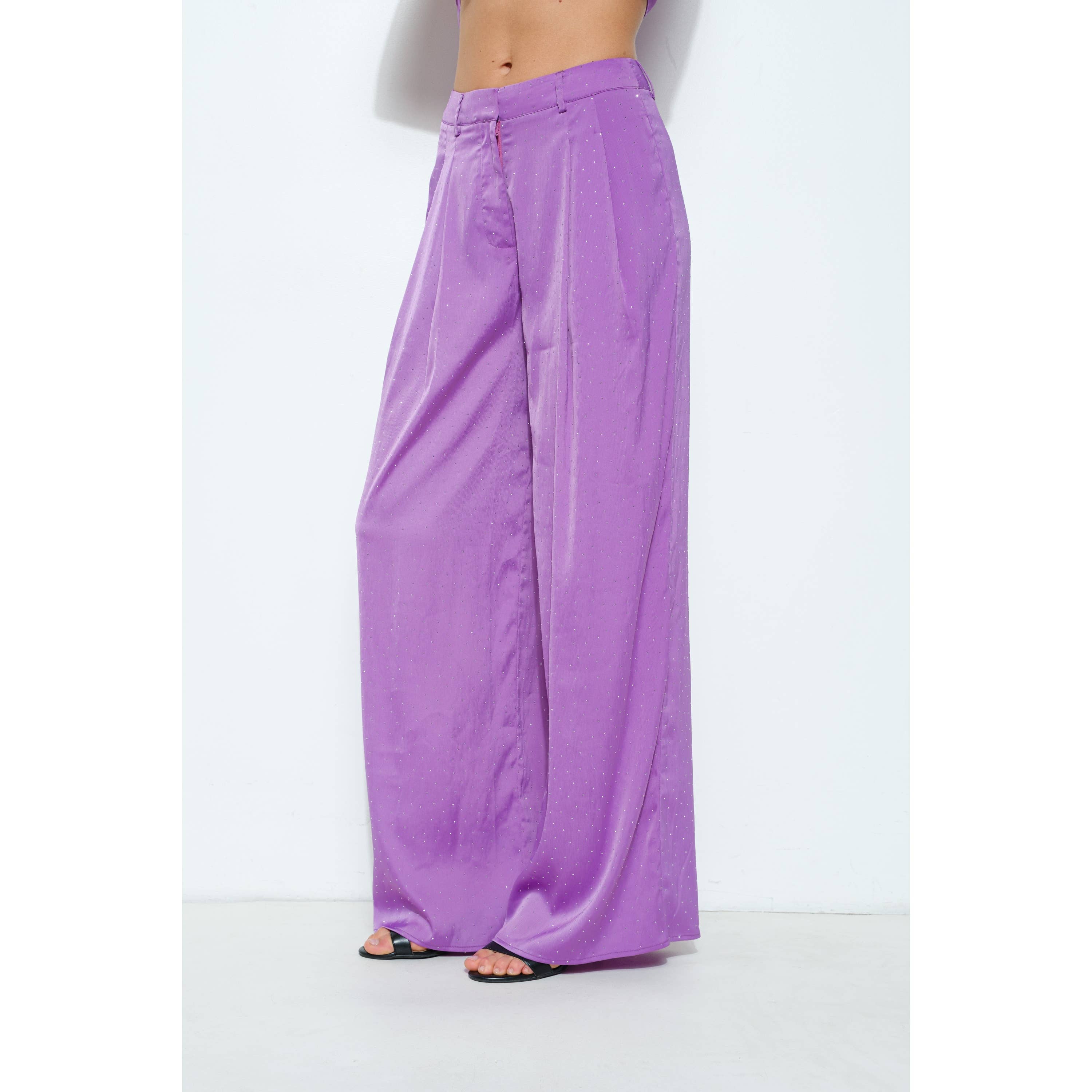 INA - Vente Pantalon – femme - Pantalon large à taille haute en strass1