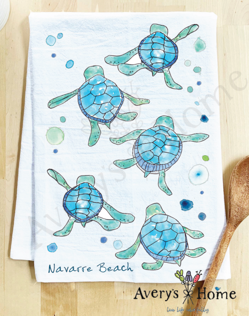 Avery's Home - Vente Torchons - Serviette de cuisine personnalisable avec adorables bébés tortues marchant sur la côte17