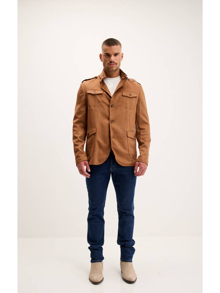 Men's Faux Suede Safari Jacket - Camel for wholesale on Faire1