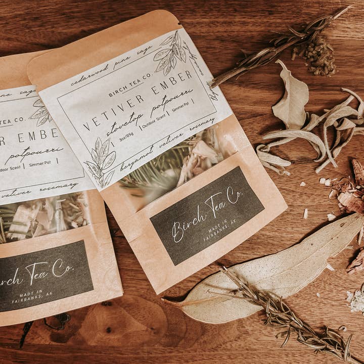 Birch Tea Co. - Vente Pots-pourris - Kit de pot-pourri à la cuisinière Vetiver Ember parfum nostalgique