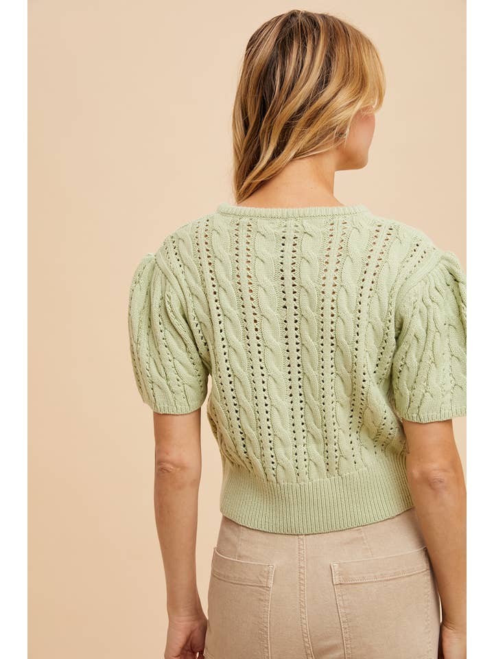 In Loom - Wholesale Cardigan - Women's - CABLE KNIT PUFF SLEEVE CARDIGAN