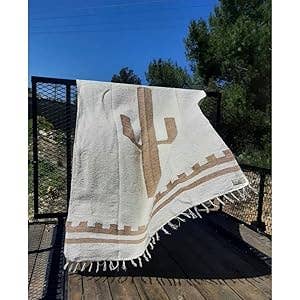 West Path - Wholesale Throw blanket - Southwest Mexican Blanket - Desert Cactus Blanket Tan White4