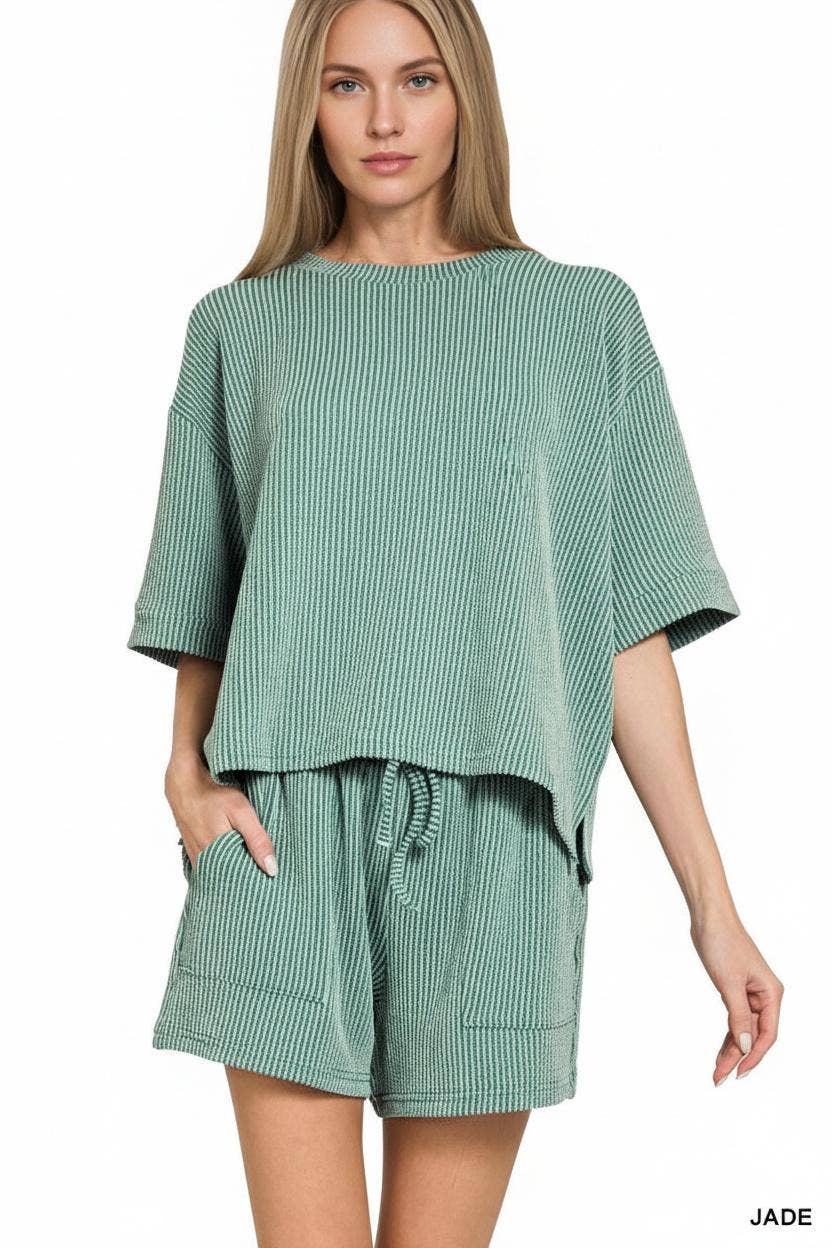 42POPS – Engroshandel Loungesæt - Dame – .Corded Rib T-shirt & Shorts 2-delt Sæt65