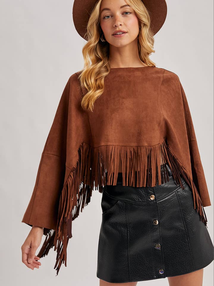 Bluivy - Wholesale Poncho - Women's - WESTERN BOHEMIAN SUEDE FRINGE CAPE4