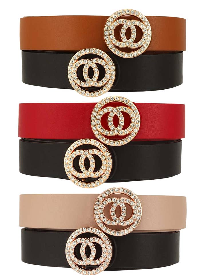 2 pcs Double O with Circle Buckle Belt Set for wholesale by Pink Irene Wholesale