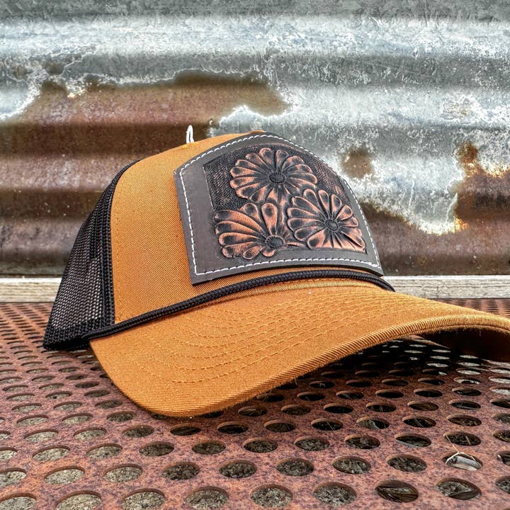 The Rodeo Rose - Wholesale Trucker Hat - Women's - Hand tooled Floral Cap Cowgirl Rodeo Western Cowboy