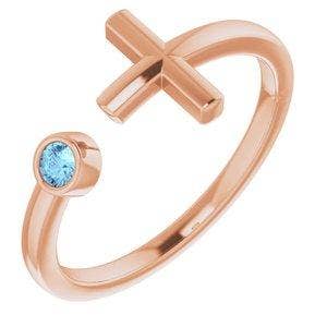 Anneau croix espace négatif aigue-marine rose 14K pour la vente par Mystiqe Boutique