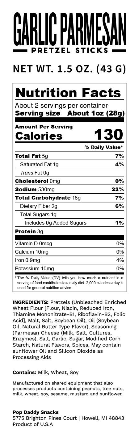 Pop Daddy Snacks - Wholesale Pretzels -  1.5oz pretzels - Garlic Parmesan2