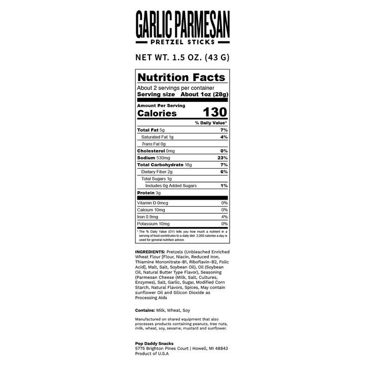 Pop Daddy Snacks - Wholesale Pretzels - 1.5oz pretzels - Garlic Parmesan2