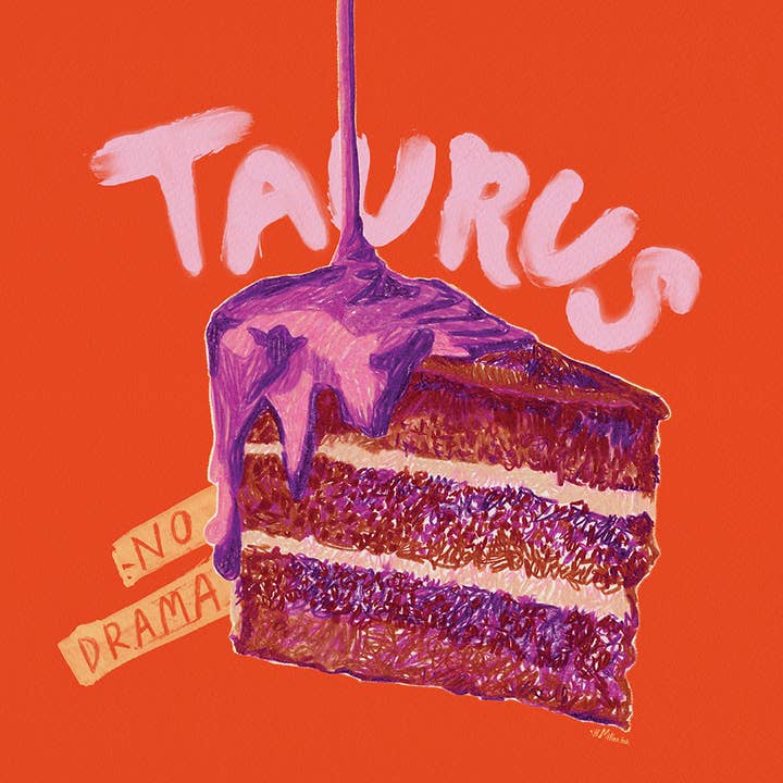 H Miller Ink Illustration Art wholesale products - Wholesale Art Print - Taurus Zodiac Art Print | Food Illustration | Red3