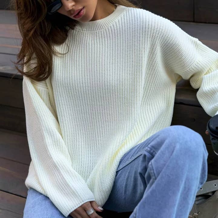 Rosa Clothing - Wholesale Knit Sweater - Women's - Trendy Crewneck Loose Knit Sweater