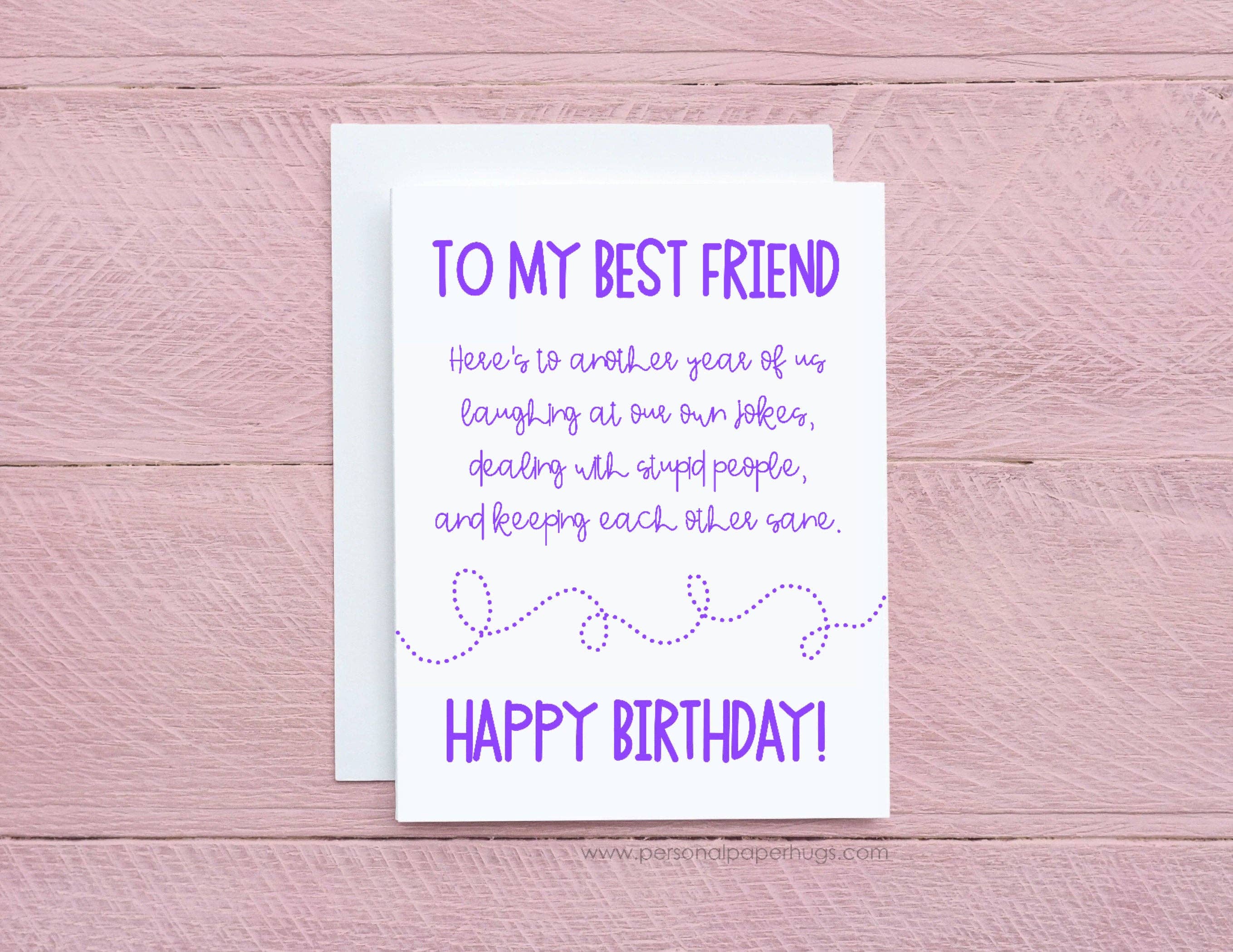 Personal Paper Hugs - Vente Cartes d'anniversaire - Carte d'anniversaire drôle sarcastique violet ami pour meilleur ami, carte d'anniversaire drôle pour femme, carte d'anniversaire sarcastique pour elle,