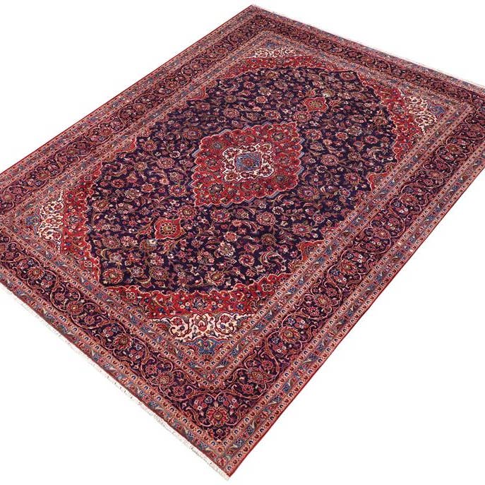 Vintage antik Tabriz Ford blå röd handknuten ullmatta - 9'6'' x 13'7'' för wholesale av Arshs Fine Rugs