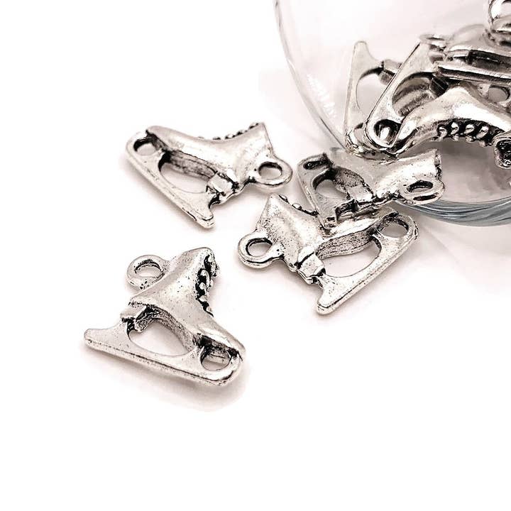 Silver Ice Skate Winter Christmas 3D Charms, 16x17mm for wholesale by Guerrilla Charm