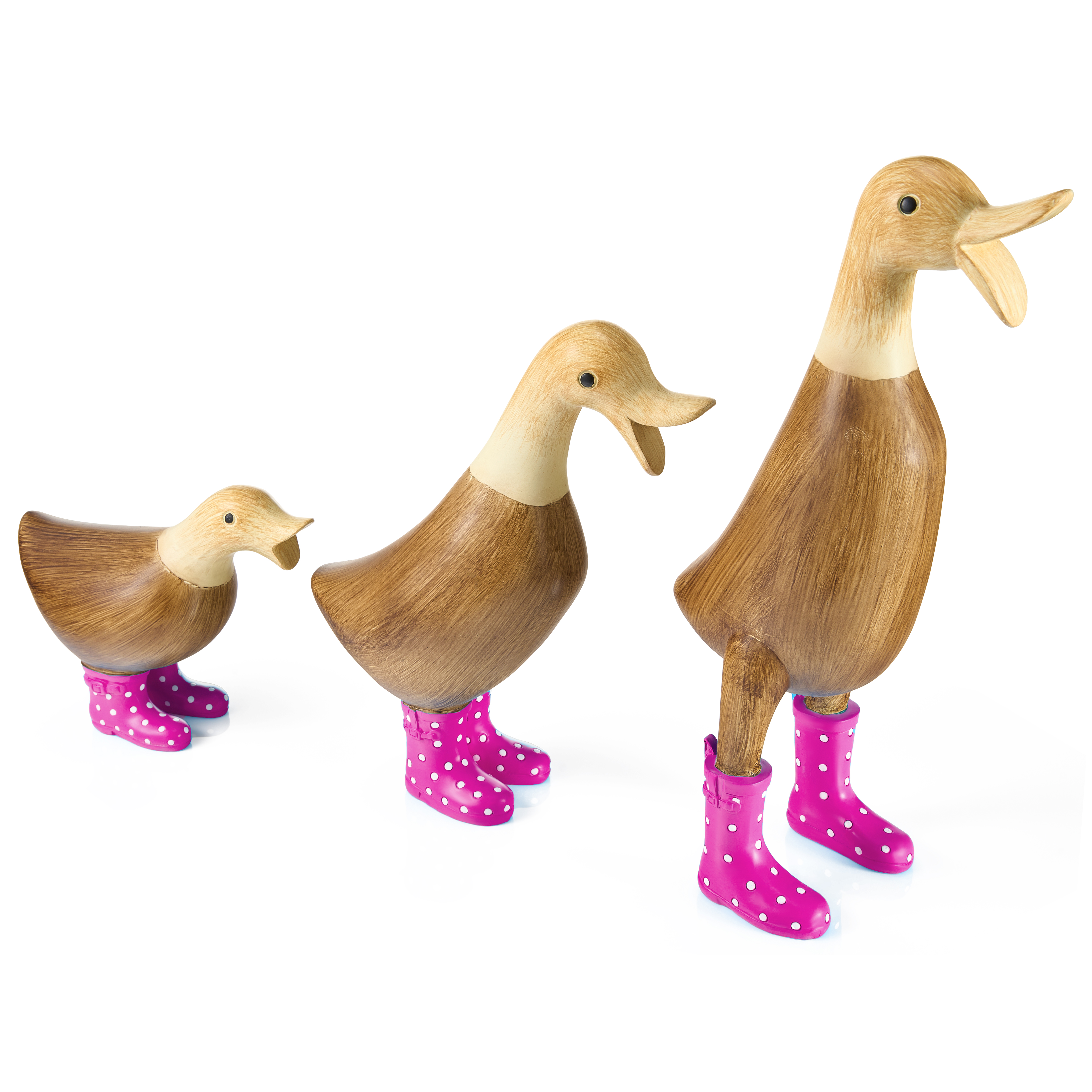 The Wine Savant /  Khen Glassware - Wholesale Garden Gnome - Duck Yard Decorations, Ducks with Pink Spotted Wellies Boots4