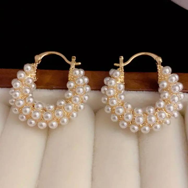 Everly Yours - Wholesale Hoop Earrings - Aurelia 14K Gold Pearl Hoops1