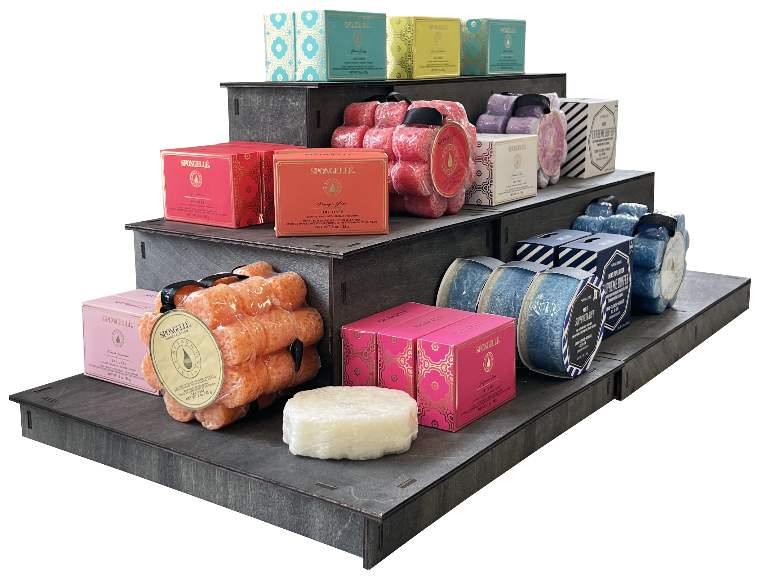 Torched Displays - Wholesale Displaystandaard/case voor retailer - Draagbaar houten displayrek met 3 niveaus voor in de hoek21