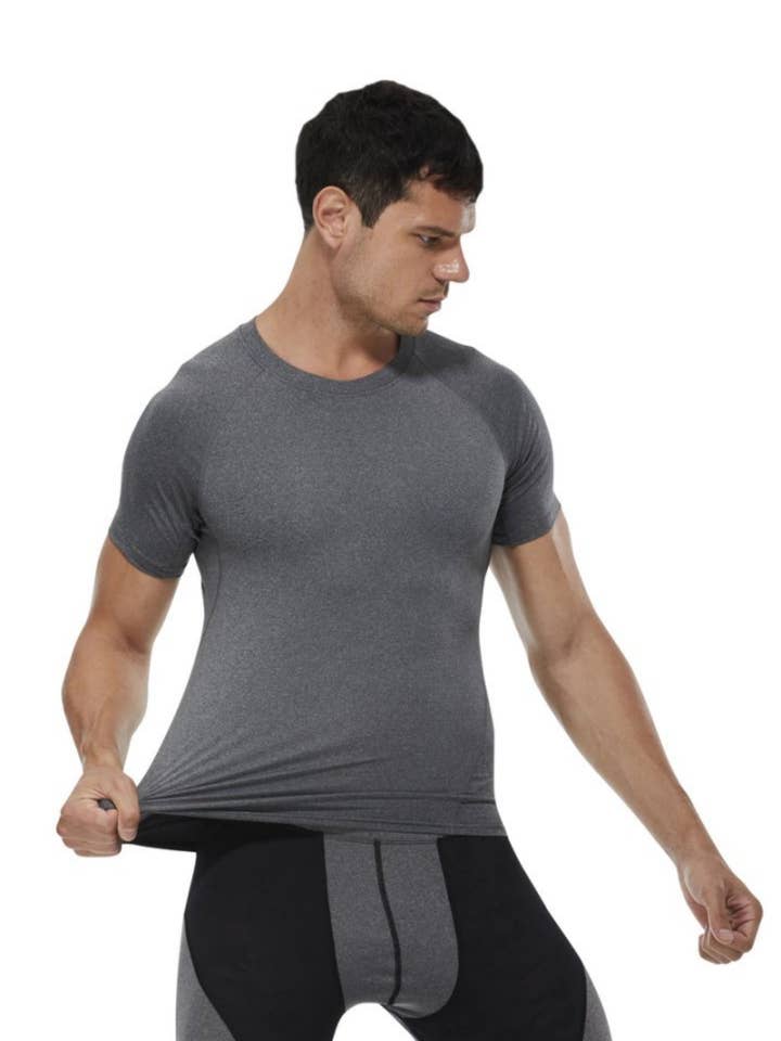 Active by Anna-Kaci - Wholesale Athletic Top - Men's - Compression Short Sleeve T-Shirt in Stretch Heather Fabric