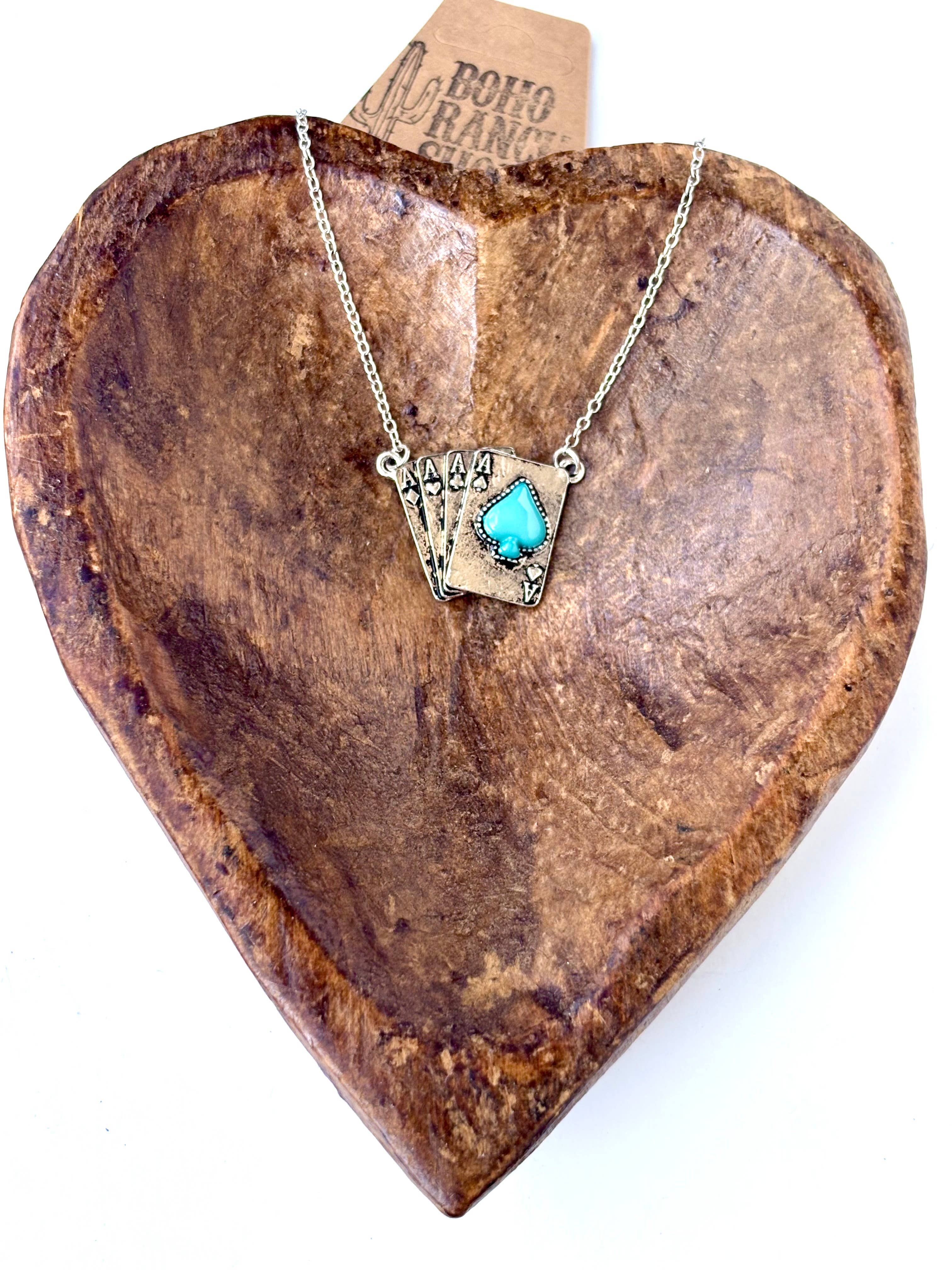 Boho Ranch Shop - Wholesale Pendant/Charm Necklace - Spade Ace Playing Card Stone Pendant Necklace5