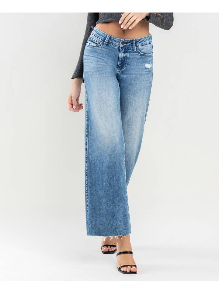 VOUCHSAFE MID RISE CLEAN CUT RAW HEM WIDE JEANS T6017 for wholesale on Faire3