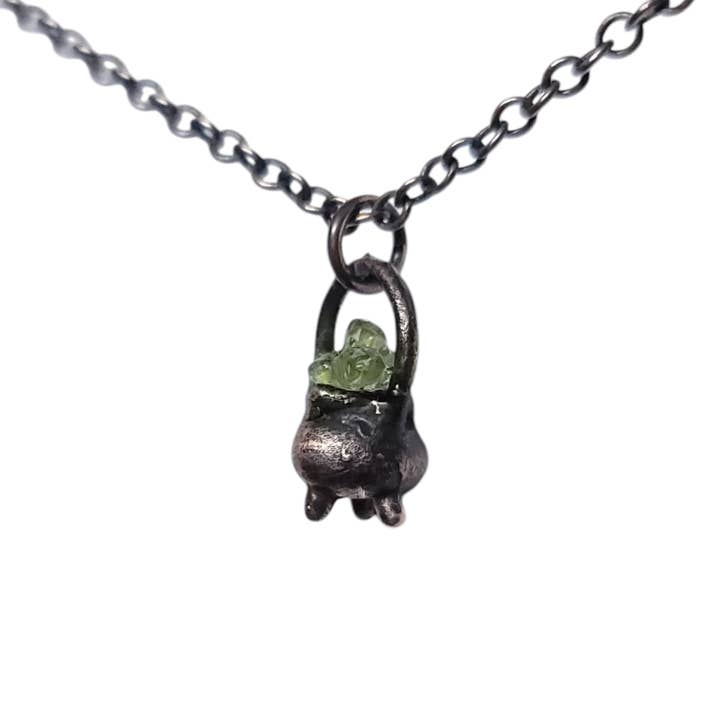 The Wacky Wanderers - Wholesale Pendant/Charm Necklace - Tiny Copper Cauldron Pendant with Peridot