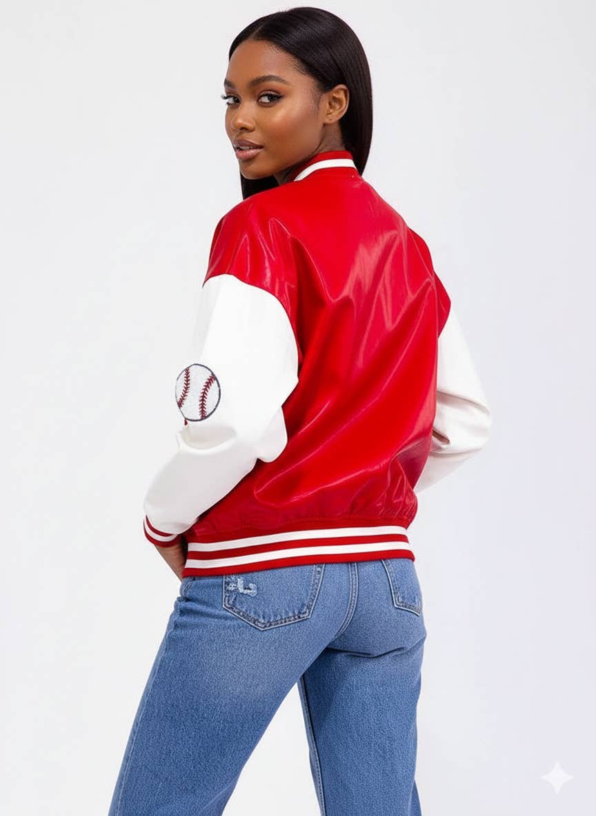 5besties inc - Wholesale Varsity/Baseball Jacket - Women's - PU PLEATHER VARSITY JACKET6