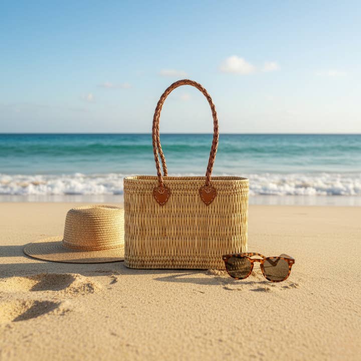 LeBazare - Wholesale Beach Bag - Panier en roseau tissé à la main avec poignées en cuir tressé5