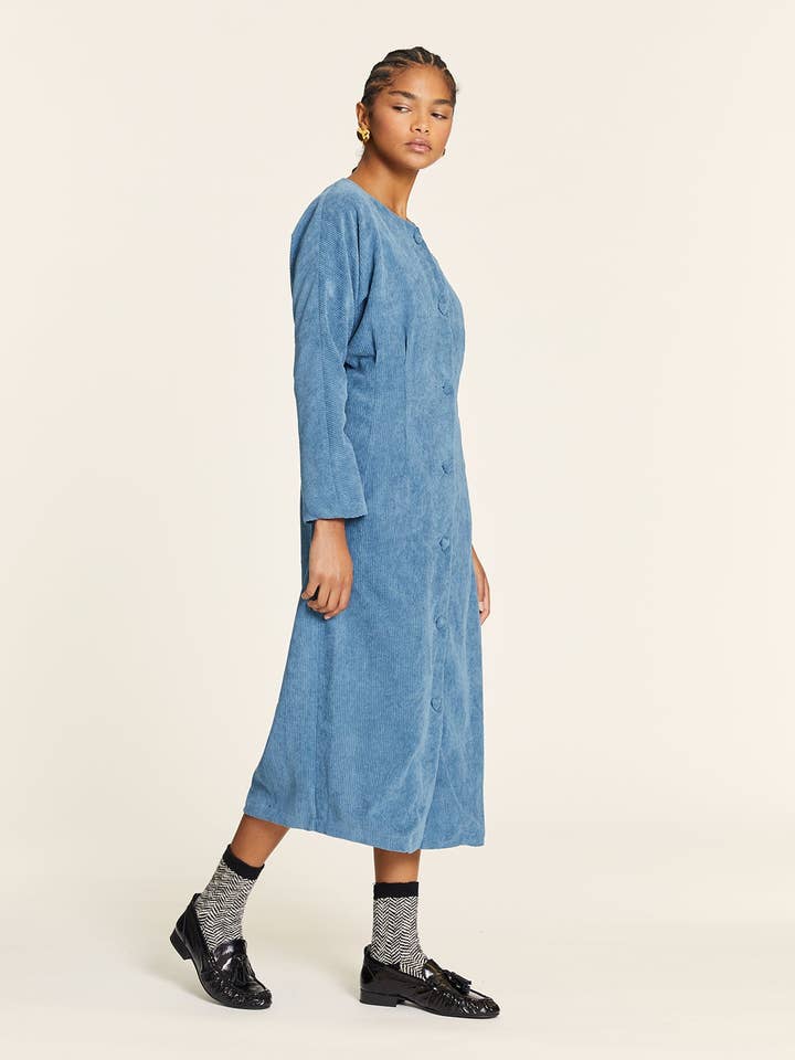 VESTIDO LARGO DE PANA AZUL para venta al por mayor de Pepaloves