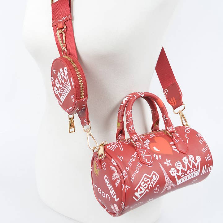 3AM BY H&D ACCESSORIES - Wholesale Crossbody Bag - Women's - Graffiti Boston Bag W/airpod Purse