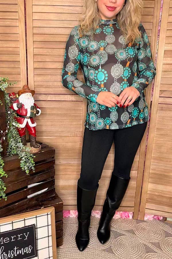 luluclothes - Wholesale Blouse - Women's - Western jewels printed sheer women shirts XCH165642