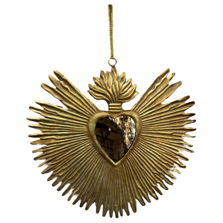 Lila Rasa - Wholesale Wall Mirror - Sunburst Flame Milagro Heart Distressed Mirror