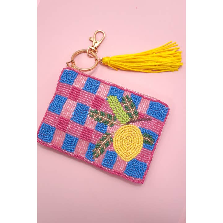 JOSSLYN by wall to wall - Wholesale Coin Purse - Women's - CHECKER FRUIT SEED BEAD COIN TASSEL PURSE 91CP1008