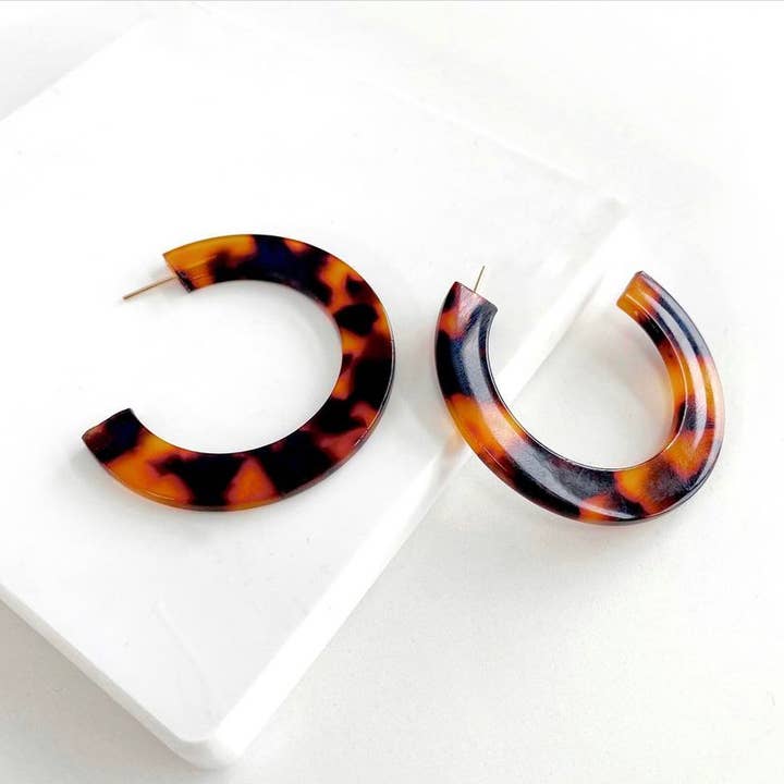 Acetate hoop earrings. AYLA wide hoop in Tortoise for wholesale by NIYIEMstudio