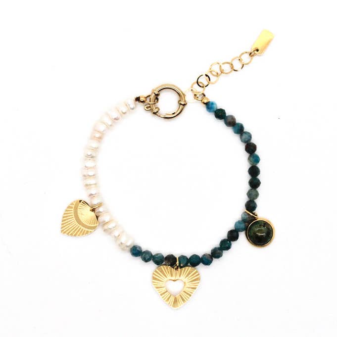 Pulsera de Perlas de Agua Dulce y Corazón -Colección Estilo Francés- B1-2083 para venta al por mayor de LIZOU