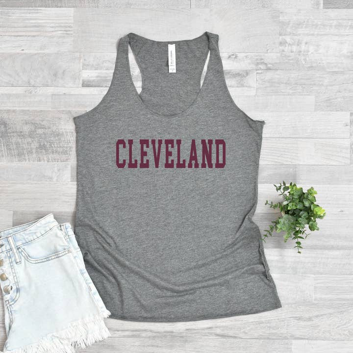 Cleveland College Block Ladies Flowy Tank - Maroon Text for wholesale by Mistakes on The Lake