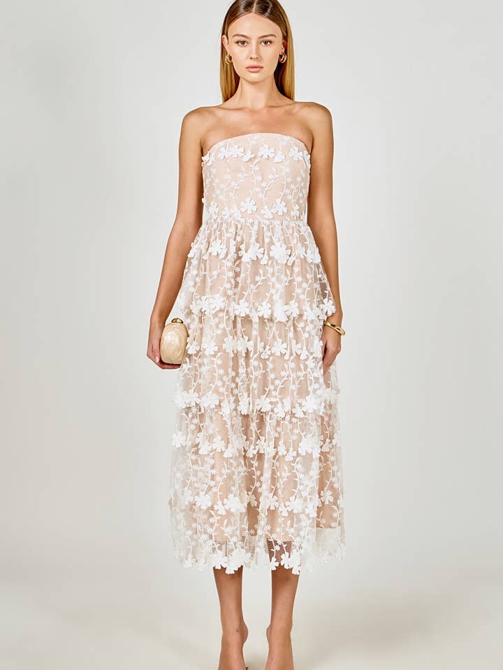 Strapless Crochet Layered Midi Dress for wholesale by Endless Rose