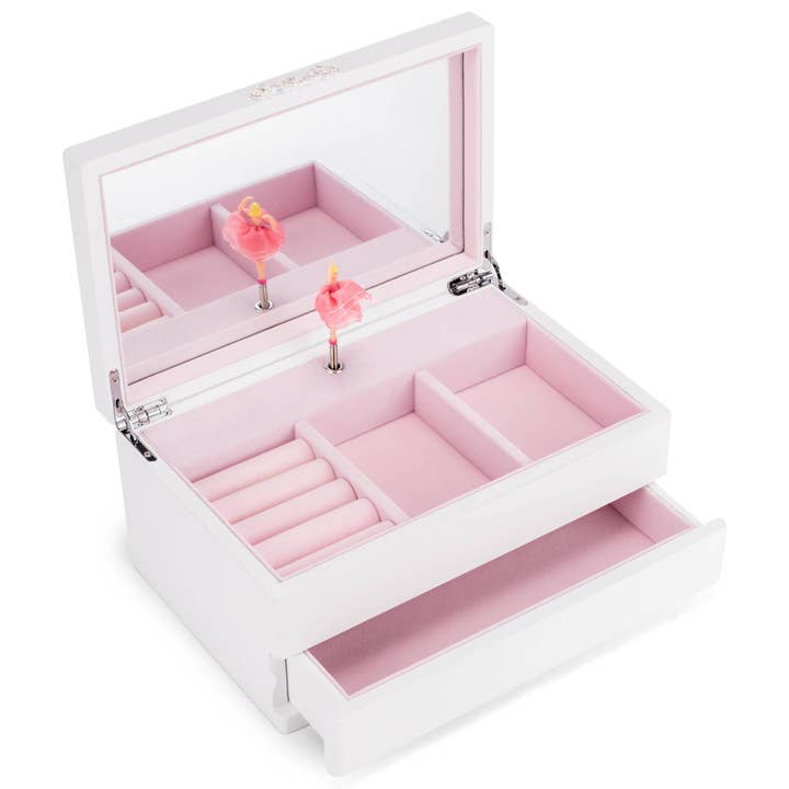 Ballerina White-Gold Hinges 10x6 Wood Musical Jewelry Box for wholesale by Cottage Garden